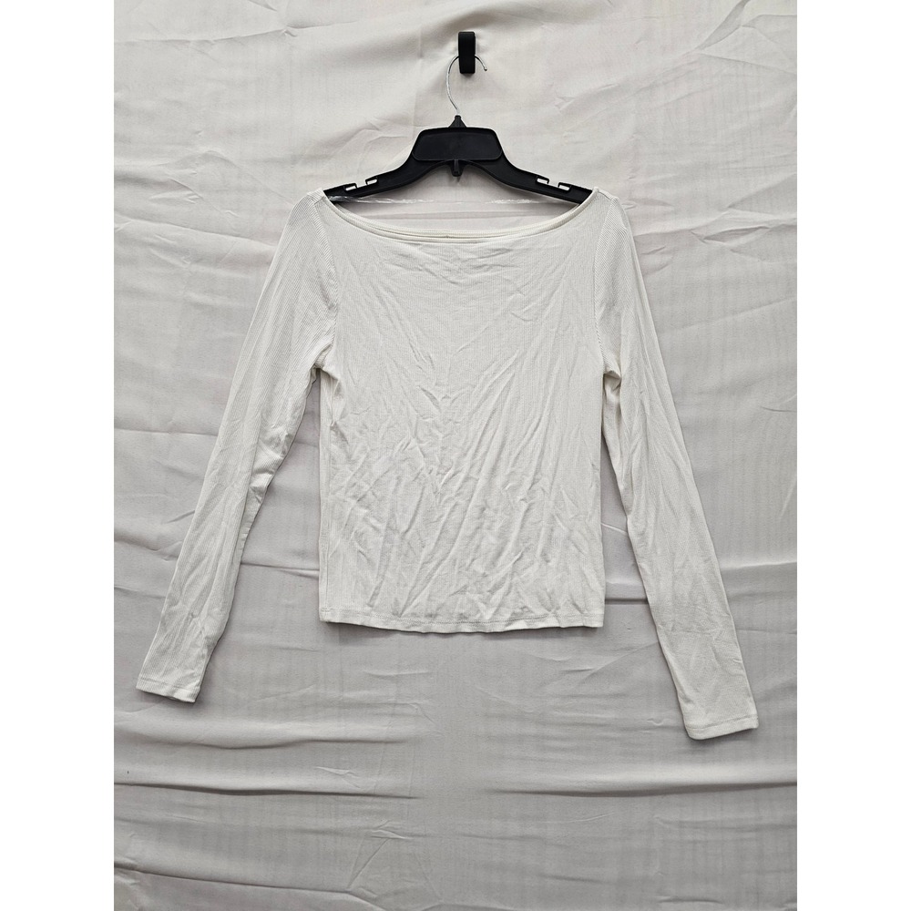 Wild Fable Womens Cream Ribbed Long Sleeve Boat Neck Top Size M NEW 331009667